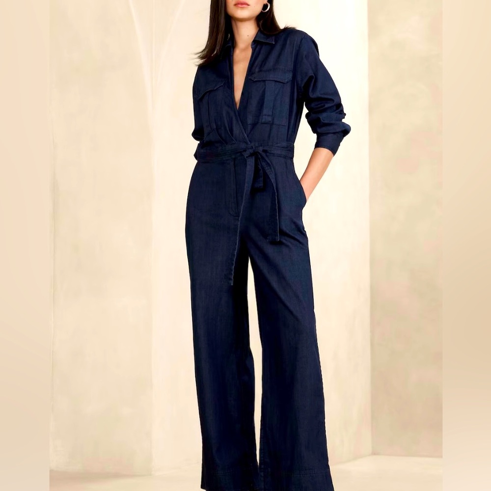 Dark wash Denim Tie-waist Jumpsuit